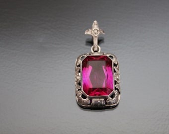 Pendentif vintage en argent spinelle tourmaline synthétique 835.  Art déco.