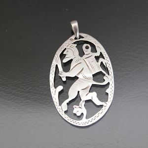 Austro Hungarian Hand Made Engraved Krampus, Teufel Pendant, 800 Silver, Vintage Trachtenschmuck