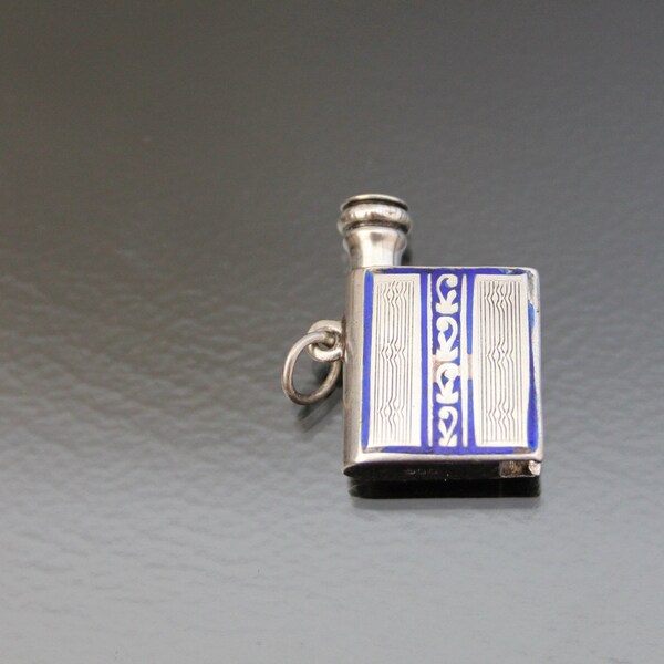 Briquet ancien édouardien Striker miniature, émail, argent 900, pendentif breloque.