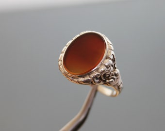 50's Signet Ring. Red - Orange Agate, 835 Silver, Fob Ring. Vintage Gentlemen's, For Him, Men