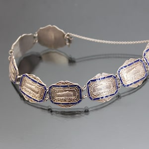 Acropolis 925 Sterling Silver Enamel Bracelet. Greek Souvenir Jewelry.