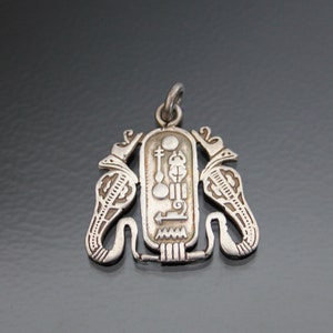 Vintage Egyptian Cobras Cartouche Pendant. 800 Silver,  King Tut Jewelry