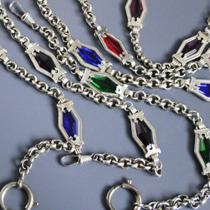 New Old Stock Antique Chrome Plated Art Deco Glass Watch Chain, Vintage Jakob Bengel Style