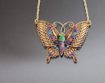 Pendentif Ancien Filigrane Métal Argenté émaillé - 3.5 Cm, Chine, Bon état