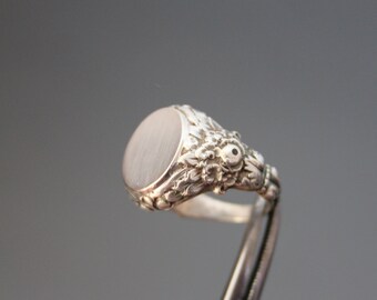 Art Deco Signet Ring. Monogram BLANK Silver 800,  Size 8 3/4 Antique Monogrammed Ring. Unisex.