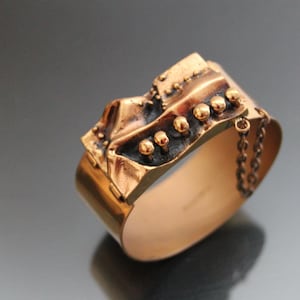 Brutalist Bronze Bangle Bracelet. Finland, Scandinavian Modernism