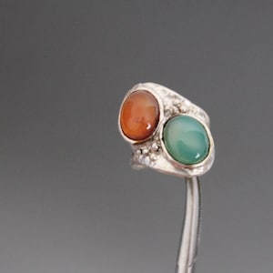 PERLI Vintage Modernist XL Agate Ring. Sterling Silver 925. Bold Brutalist Jewelry