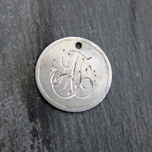 Victorian Monogrammed Love Token, Engraved Coin Silver Charm. Antique
