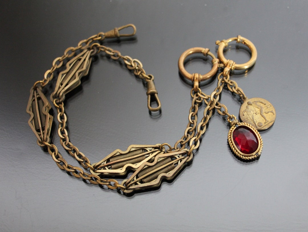 Chaîne De Montre Gousset Jakob Bengel - Style Art Déco - Nickel Et émail, Années 1920