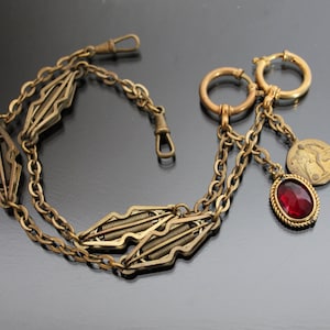 New Old Stock Antique Yellow Gold Filled Art Deco Industrial Watch Chain, Vintage Jakob Bengel Style