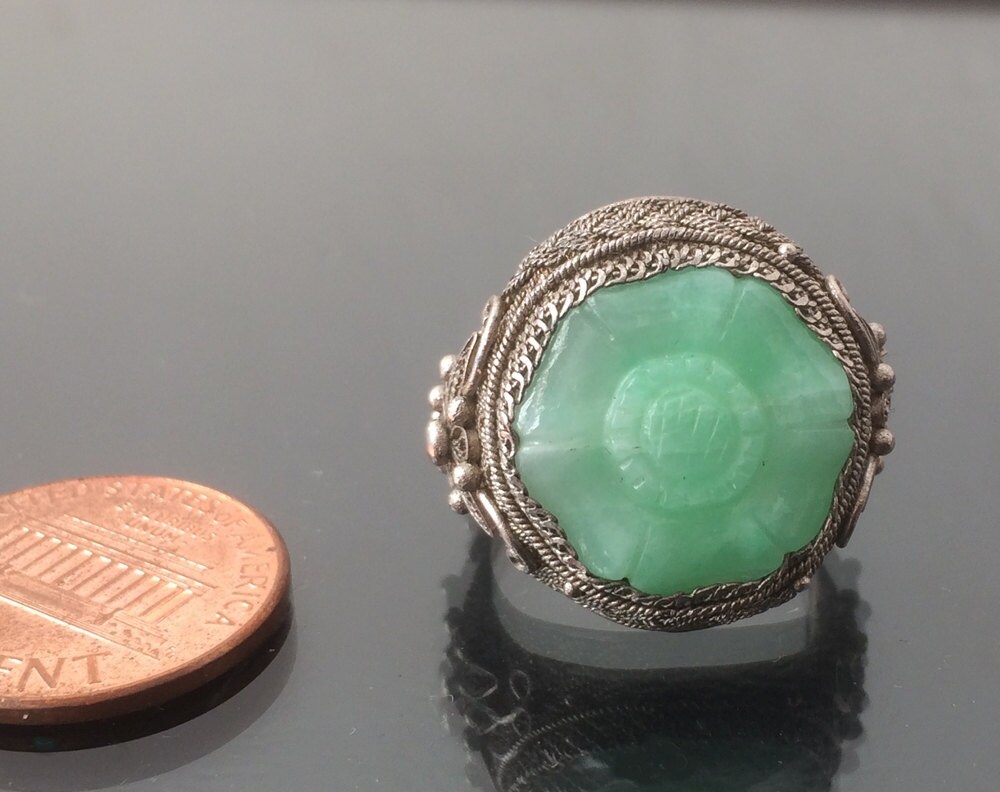 Chinese Export Jade Ring. Silver 925 Sterling Hand Carved Etsy