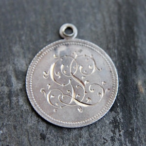 Victorian Monogrammed Love Token, Engraved Coin Silver Charm. Antique