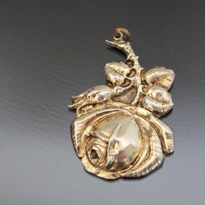 Antique Jugendstil Pendant. Rose. Repousse. Silver 800, Yellow Gold Plate. Art Nouveau Flowers.
