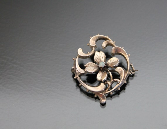 Antique Jugendstil Brooch. Opal, Rose Gold Plate,… - image 1
