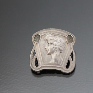 Antique Jugendstil Brooch. Girl Portrait, Vintage Lady Art Nouveau Pin