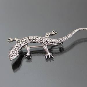 Lizard Art Deco Marcasite Brooch. 835 Silver, Vintage Germany, CoA