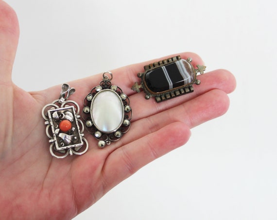 Victorian Banded Agate Brooch. Antique Pebble Jew… - image 6