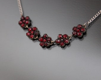 Vintage Bohemian Garnet Cluster Conversion Necklace. 925 Sterling Silver, Victorian