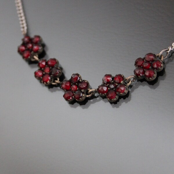 Vintage Bohemian Garnet Cluster Conversion Necklace. 925 Sterling Silver, Victorian