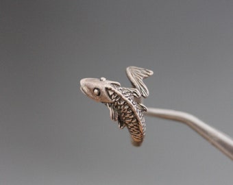 Vintage 800 Silver Modernist FISH Animal Ring.