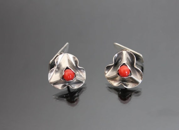 Art Deco Cuff Links. Italian Coral Artisan 835 Silver Cufflinks. Unisex Vintage