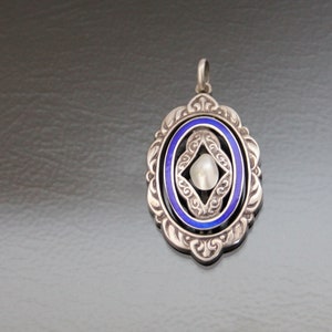 Edwardian Enamel, Pearl Pendant. 800 Silver Antique Jugendstil.