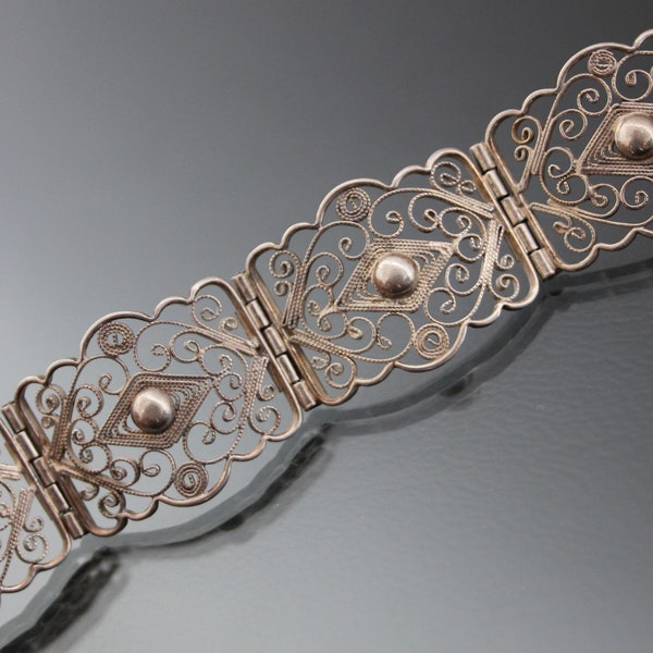 Vintage Filigree Panel Bracelet. 835 Silver.