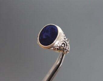 Art Deco Mens Signet Ring. Lapis Lazuli, Silver 835. Size 8 1/4, Antique Fob Ring. Gentlemen's, For Him, Men