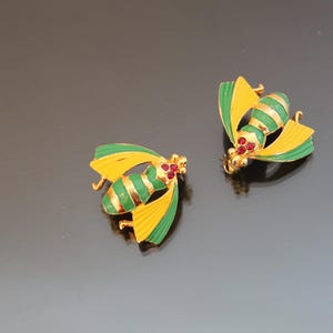 Bees Set Insect, Czech JABLONEX, Enamel  Rhinestone Brooches. Vintage Costume Jewelry.
