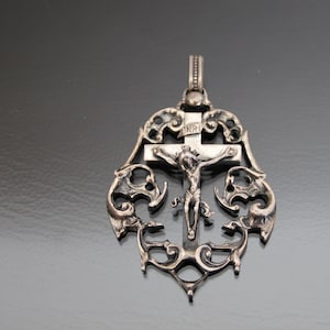 XL Victorian Revival BAS Blachian Schmuck Bavarian Baroque Crucifix Cross Pendant, 925 Sterling Silver