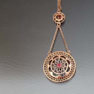 Edwardian Ruby Rose Gold Plated Negligee Filigree Necklace.  Vintage Paste Jewelry
