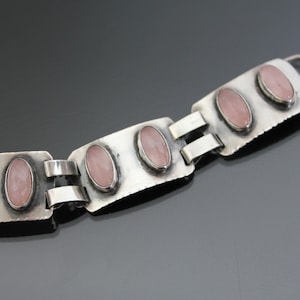 Mid Century Modernist GEORG KRAMER Bracelet. Rose Quartz. Silver 835. Vintage Panel Bracelet.