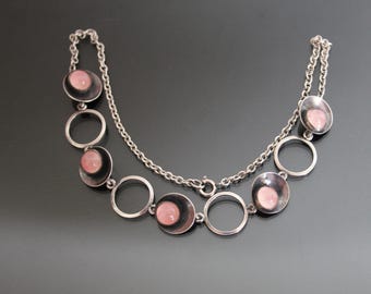 Collana modernista NILS ERIK FROM. Argento Sterling 925, Quarzo Rosa. Design Scandinavo Vintage
