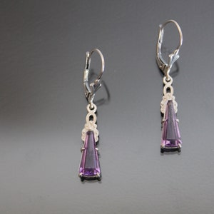 Art Deco Dangle Drop Amethyst Earrings. Silver 835. Vintage Continental Jewelry