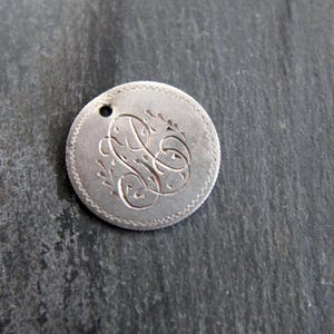 Victorian Monogrammed Love Token, Engraved Coin Silver Charm. Antique