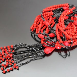 Vintage 77&quot;  Flapper Necklace. Sautoir Lariat Beaded With Tassels. 1930&#39;s Art Deco Jewelry