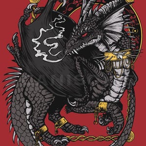 5&quot; x 7&quot; Matte Black Dragon Print