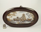 Antique 18th Century Miniature Etched Glass Mirror Dogs Scene Circa 1780