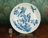 18th Century Worcester Porcelain Plate Saucer, Birds in Branches Pattern, Dr Wall First period Circa 1770
