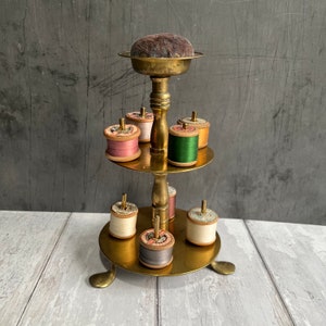 Antique Victorian Double Cotton Spool Holder With Pin Cushion, Sewing Cotton  Reel Stand C 1890 
