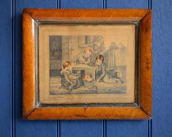 19th Century Rabbit Painting Drawing C 1840 Signed Mary Anne Barker