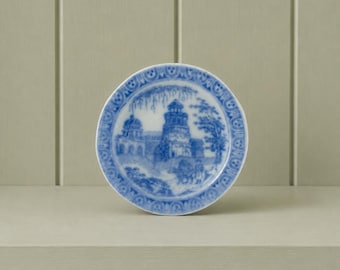 Antique Miniature Dolls Plate Blue and White Temple Ruins Pattern English Circa 1830