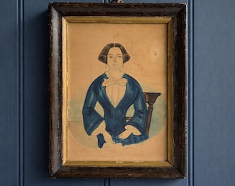 19th Century Miniature Folk Art Portrait of Anne Maria Scivyer of Brighton England 1852