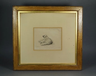 RARE Lewis Caroll Interest, Antique St Bernard Dog Pen and Ink Drawing by George Du Maurier, Punch Magazine Signed Dated 1877