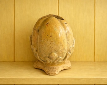 Childs Pottery Money Box Coin Bank Acorn Design Folk Art C 1860 Yellow Ware