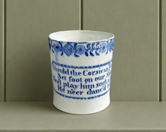 Napoleon Interest Georgian Pearlware Mug Blue And White Verse C 1800 V Rare