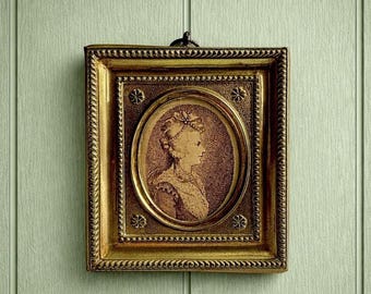 Antique 19th Century Portrait Miniature Engraving Princess Frederica Brass Frame 1795