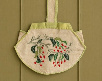 Rare Original 1920s Handbag Lantern Shape Chilli Pepper Vegetable Appliqué Pina Cloth Art Deco