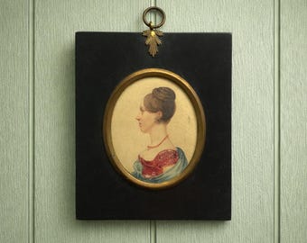 19th Century Portrait Miniature Regency Lady Painting Red Dress Circa 1820
