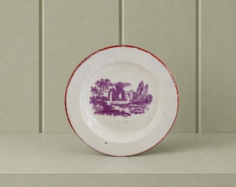 Antique Miniature Toy Doll Plate Purple Print Ruins Georgian Era Nurseryware Circa 1835